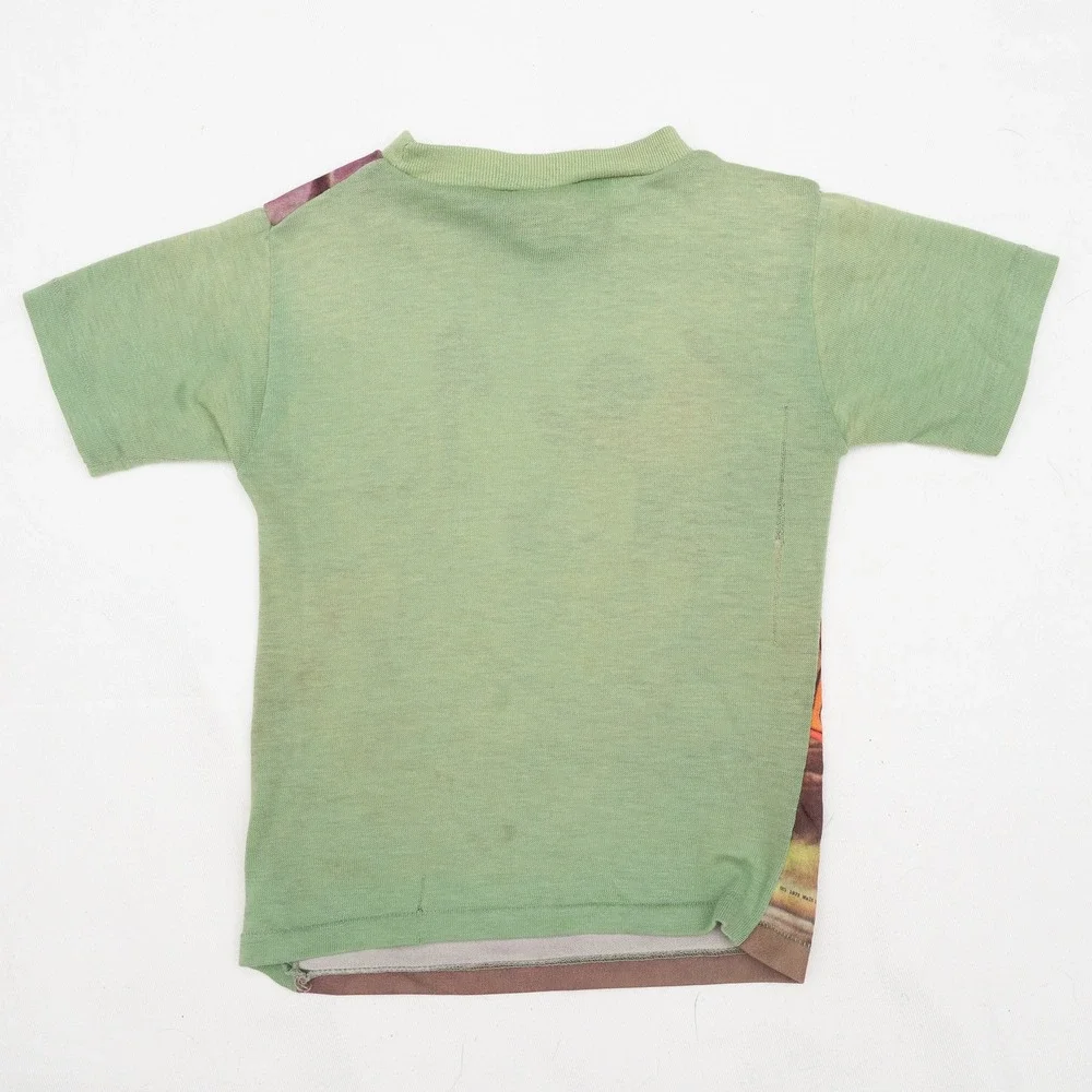 Vintage 60s 70s Shirtees Photo Knit Mickey Mouse & Pluto Green Baby T Size 4/5